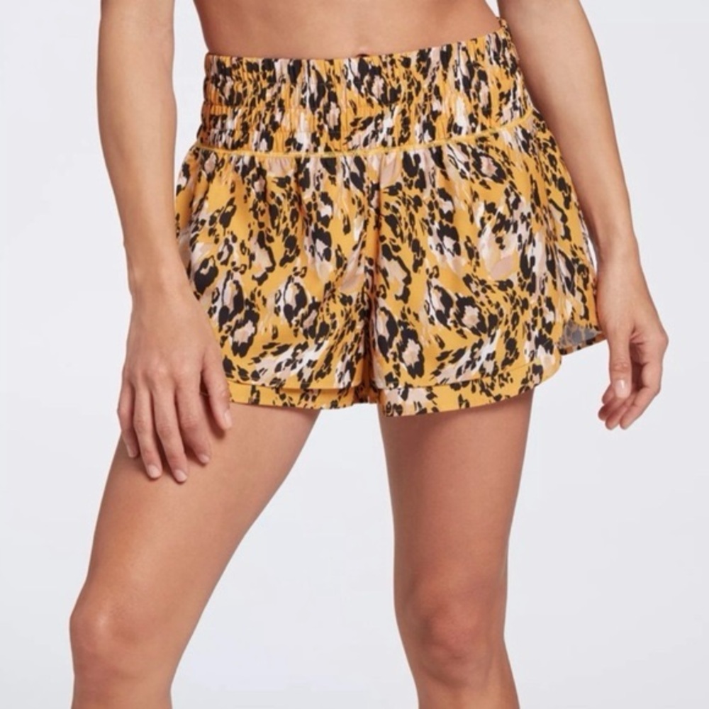 Calia High Waist Yellow Animal Print Athletic Shorts